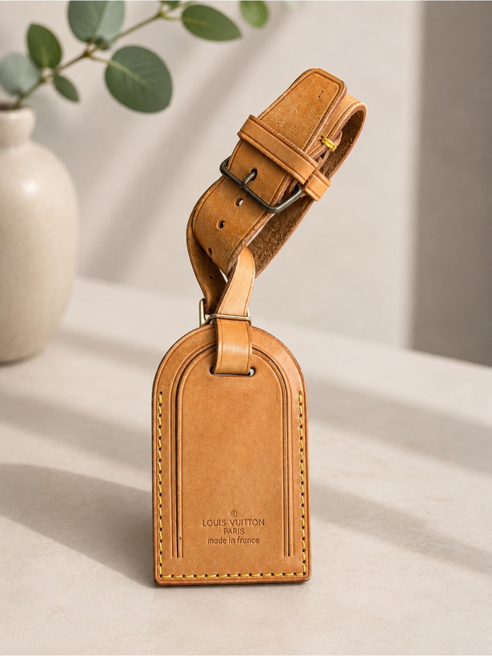 Louis Vuitton Tan Leather Luggage Tag with Strap